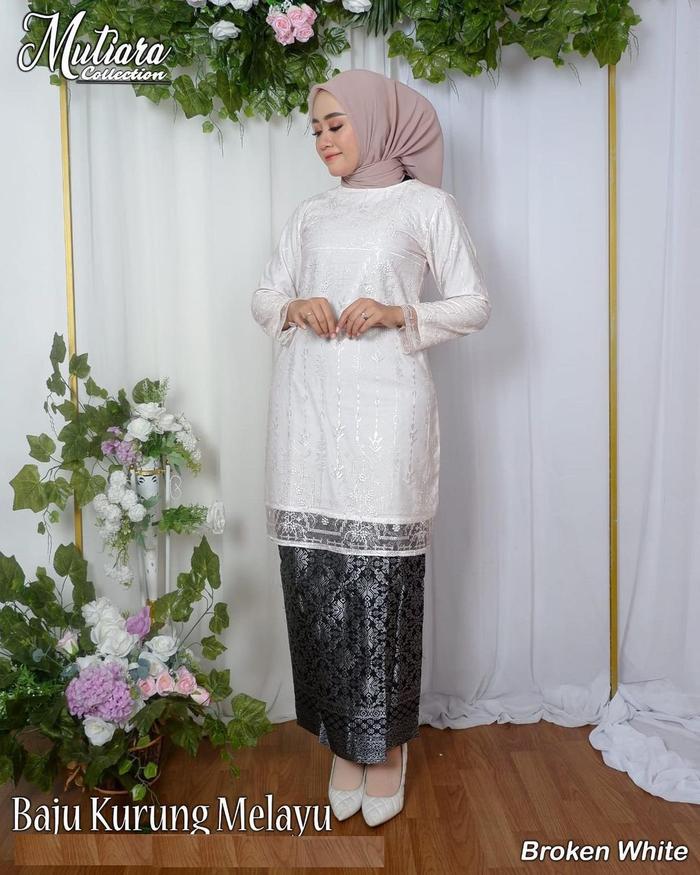 Gambar setelan kebaya brokat modern setelan celana kulot tunik rok plisket - putih, XL dari Naran Collection undefined Tokopedia