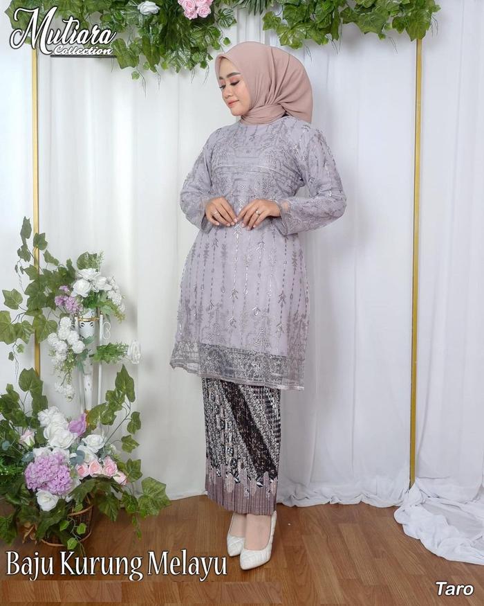Gambar setelan kebaya brokat modern setelan celana kulot tunik rok plisket - taro, XL dari Naran Collection undefined Tokopedia