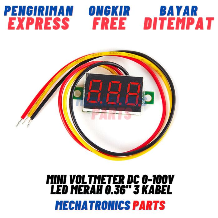 Gambar Voltmeter Digital DC 0-100V 0.36" 3 Kabel Mini Volt Meter Biru, Merah, Hijau - Merah dari Mechatronics Store undefined Tokopedia