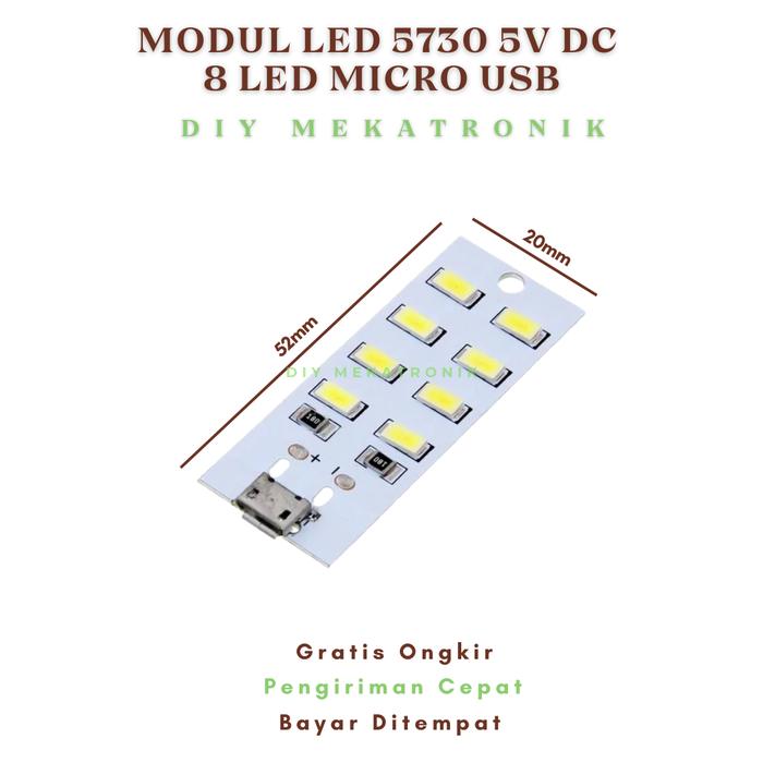 Gambar Modul LED 5730 5V DC 8 12 16 20 LED Micro USB SMD Mini Portable Lampu Darurat Emergency - 8 LED dari DIY Mekatronik undefined Tokopedia
