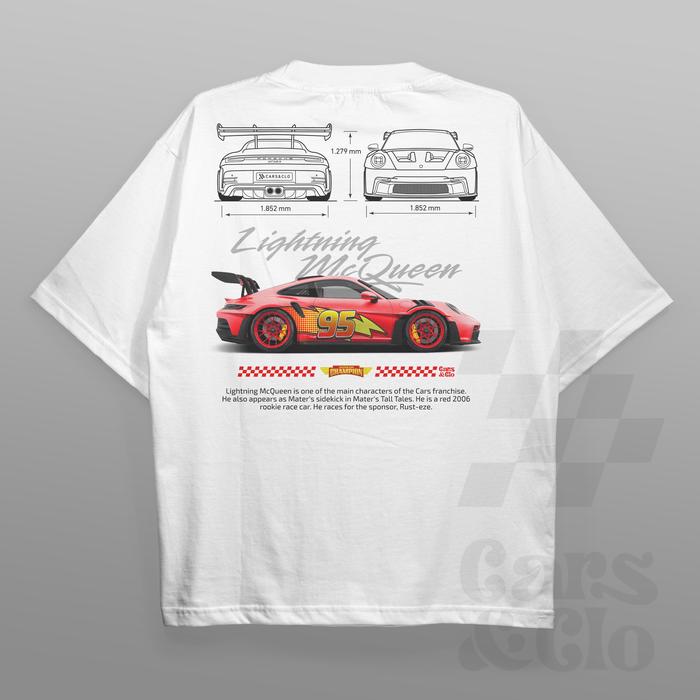 Gambar Cars and Clo - Oversized - Cars : Porsche Lightning McQueen Blueprint T-Shirt - White - McQueen, S dari Cars&Clo Store undefined Tokopedia