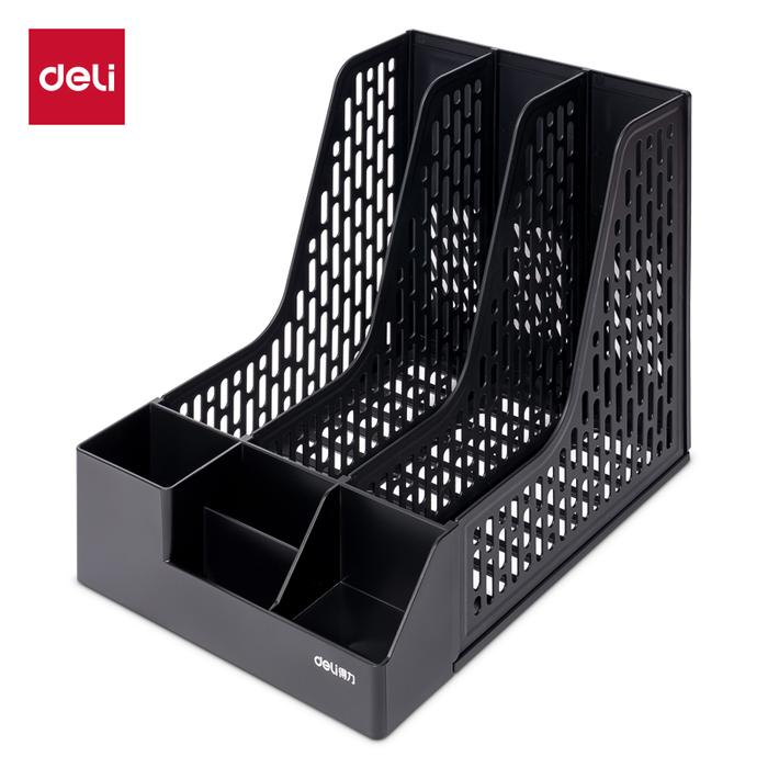 Gambar Deli  File Box / File Tray / File Organizer / Rak Box / Rak Penyimpanan Pena / Rak File Bahan Plastik 3/4 Sekat 984XBES - 3 Sekat - Hitam dari Deli Office Automative undefined Tokopedia