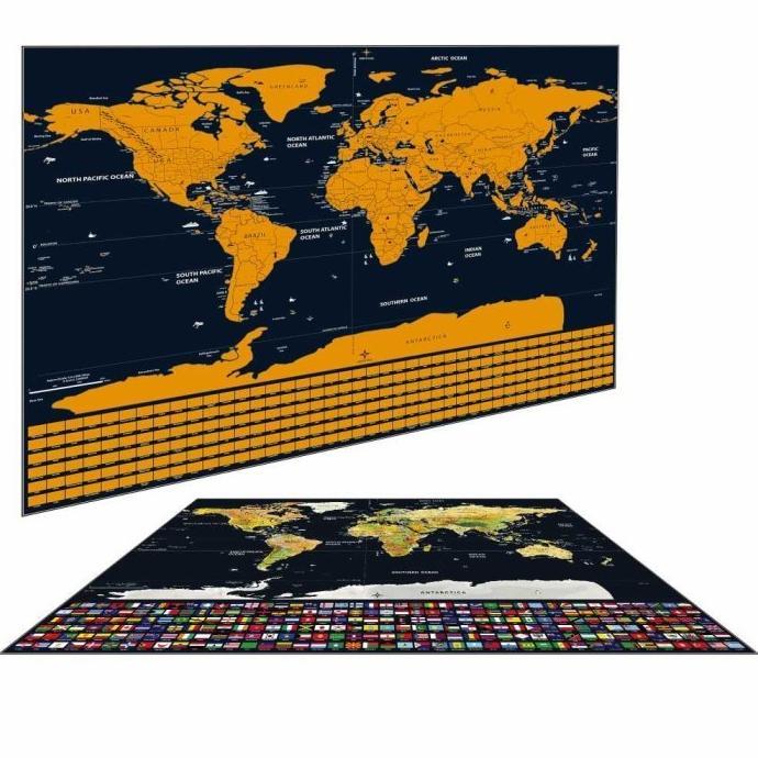 Gambar POSTER PETA DUNIA DELUXE SCRATCH WORLD MAP NATIONAL FLAG FOR TRAVELERS - Model 1 dari megagema undefined Tokopedia