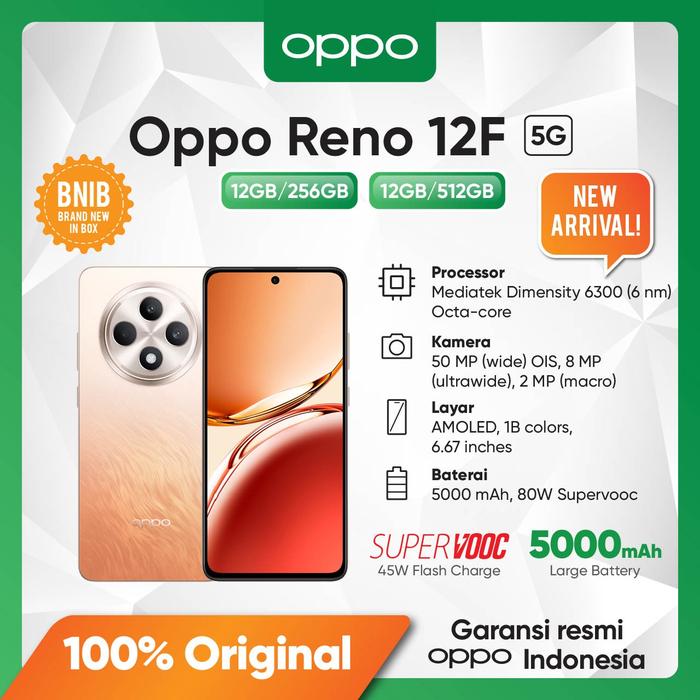 Gambar Oppo Reno 12F 5G 12/256GB 12/512GB - Garansi Resmi Oppo Indonesia - Orange, 256GB dari Oppo Store Mall Central Park undefined Tokopedia