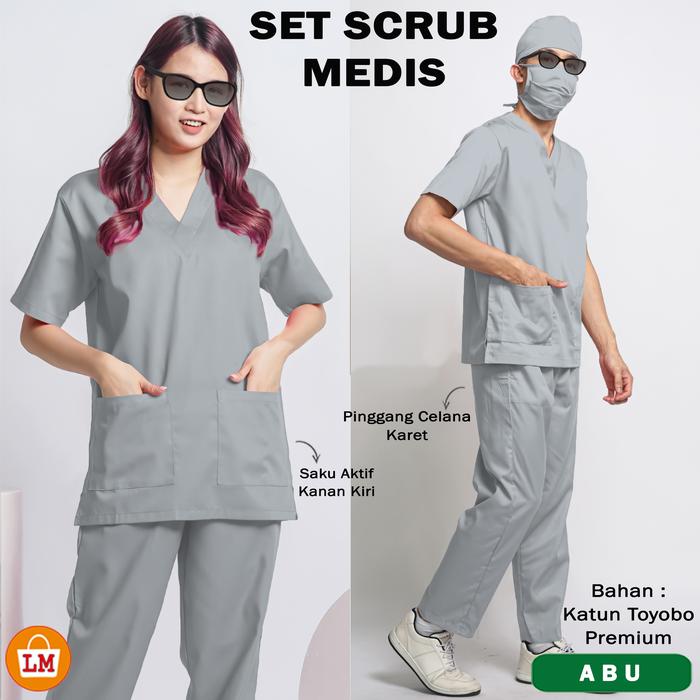 Gambar Set Baju Scrub Medis Setelan Seragam Jaga Perawat Dokter Rumah Sakit Lengan Pendek Size M L XL XXL / 36380 - Abu, M dari Amanah Apparel Id undefined Tokopedia