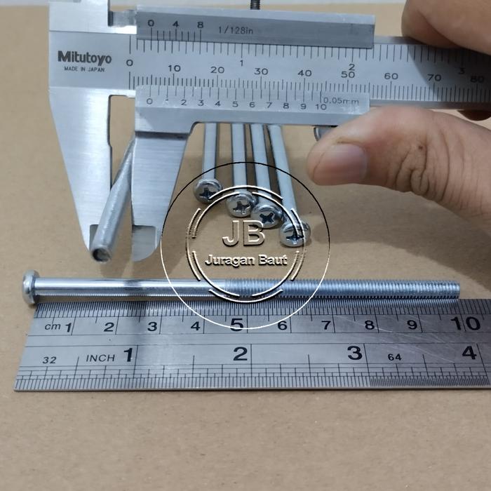 Gambar BAUT JP M5X100 PANJANG 10CM 10 CM OBENG PLUS M5 X 100 BAUD 8 5X100 5 X 100 MM 100MM PAN HEAD PUTIH GALVANIZ GALVANIS GALPANIS PITCH DRAT 0.8 dari Juragan Baut Indo undefined Tokopedia