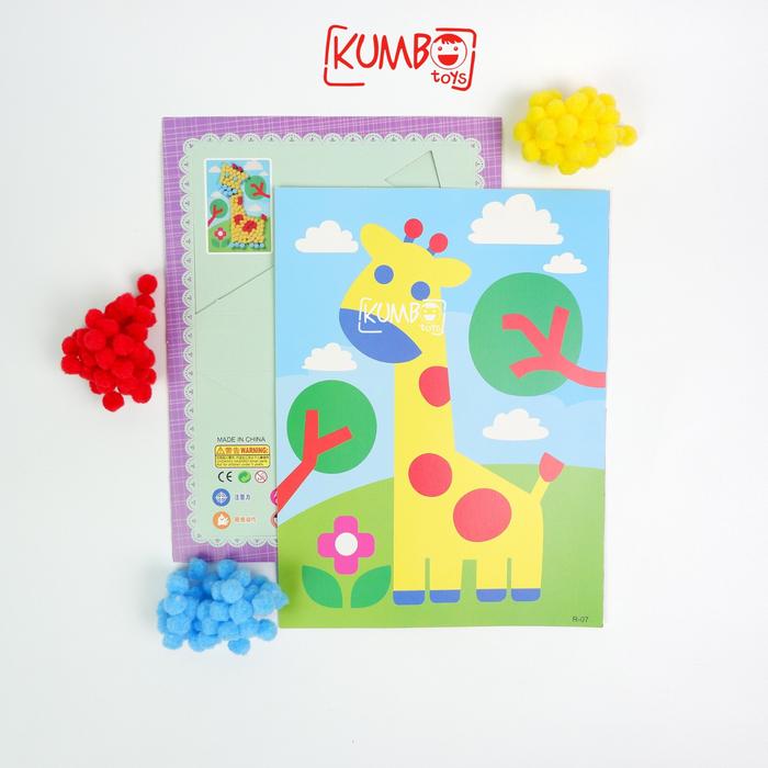 Gambar Mainan Edukasi Anak DIY Menempel Pom Pom Prakarya Kerajinan Tangan - Jerapah Pom dari Kumboid undefined Tokopedia