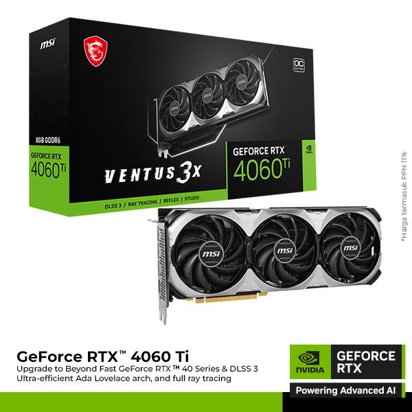 Gambar VGA Card MSI GeForce RTX 4060 Ti VENTUS 3X E 8G OC - 8GB GDDR6 dari NVIDIA GEFORCE undefined Tokopedia