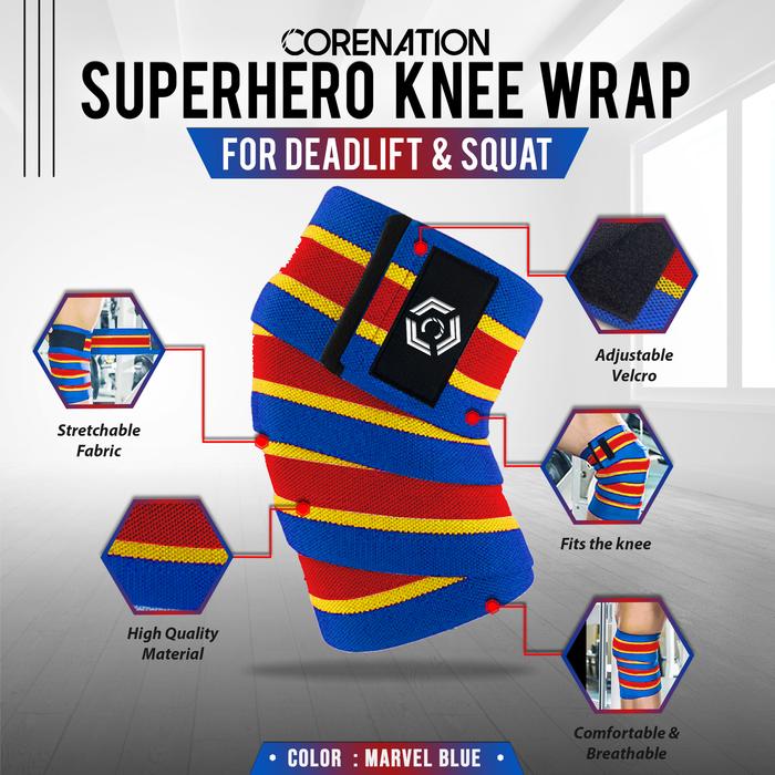 Gambar CoreNation Super Hero Knee Wrap | Kneepad Support Strap Lutut Olahraga Bantalan Lutut Fitness Gym Sport - Blue Marvel dari CoreNation Active undefined Tokopedia