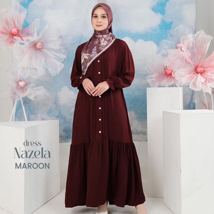 Gambar NAZELA DRESS BY GREENISM | GAMIS WANITA MUSLIM CASUAL POLOS - Maroon, S dari ALWA HIJAB ALILA GREENISM JASMINE undefined Tokopedia
