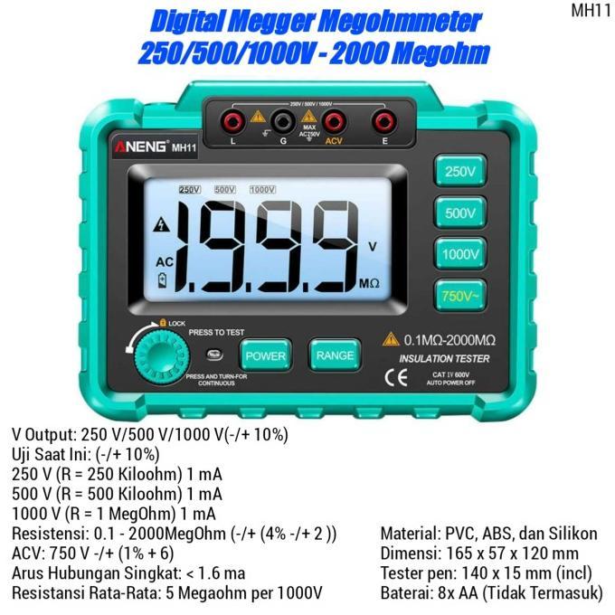 Gambar IDEORE ALAT UKUR RESISTANSI ISOLASI TEST MEGGER INSULATION TESTER - MH11 MEGGER dari Ideological Store undefined Tokopedia