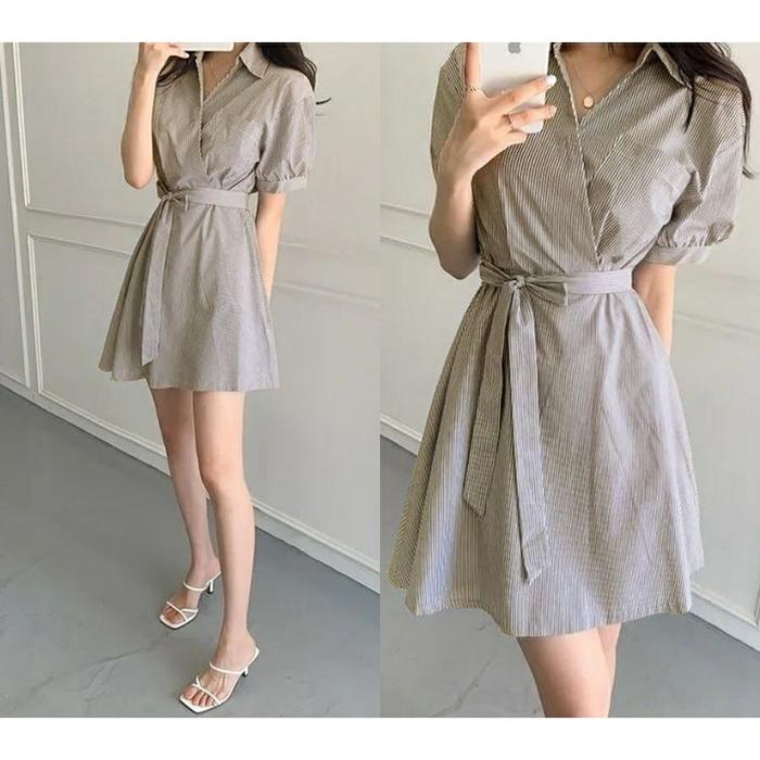 Gambar Dress Salur Yoshi - Dress Fashion Wanita Santai || Dress Mini Perempuan || Dress Pendek Cewek Korea - coklat dari TS_Shop12 undefined Tokopedia