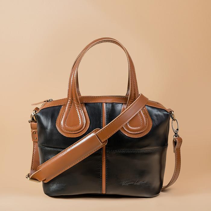 Gambar Kenes Leather Tas Selempang Wanita Sling Bag & Hand Bag Kulit Asli OSLO L Pullup - Free Grafir Nama - Black-Havana, Tanpa Box dari kenesleather.id undefined Tokopedia