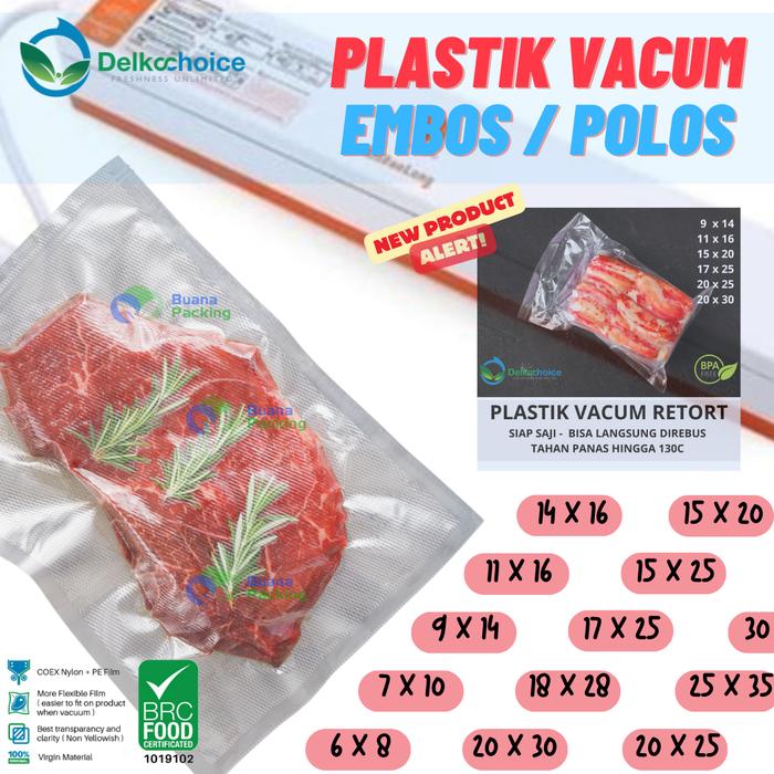 Gambar PLASTIK VACUUM VACUM VAKUM BAG MAKANAN POLOS EMBOSSED EMBOS RETORT - POLOS PREMIUM, 11 x 16 dari Buana Packing undefined Tokopedia