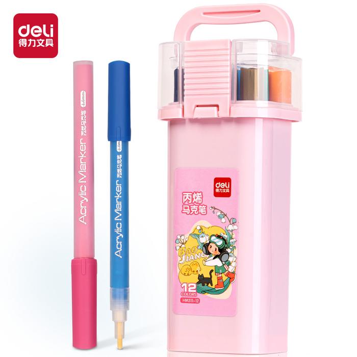 Gambar Deli Spidol Akrilik / Acrylic Marker 60 Colors HM311 - 12 warna, Pink dari Deli Stationery Indonesia undefined Tokopedia