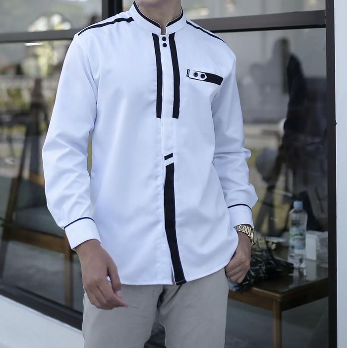 Gambar Koko Motif Hastag Navy/Baju Koko Pria Masa Kini/Baju Koko Kombinasi - Putih, S dari Grosir Kemeja Koko undefined Tokopedia