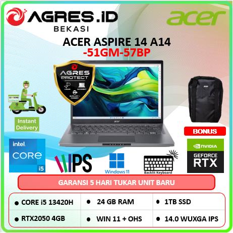 Gambar Acer Aspire 14 A14 RTX2050 4Gb Core i5 13420H Ram 24Gb 1Tbssd Win11+Ohs 14.0Wuxga Grey - Unit + Free AGP, Ram 8Gb/512ssd dari Agres ID Bekasi undefined Tokopedia