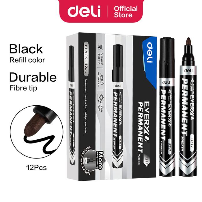Gambar Deli Permanent Marker / Spidol Permanen Tinta Hitam  12 pcs EU217-12 - Type 1 - Hitam dari Deli Office Automative undefined Tokopedia