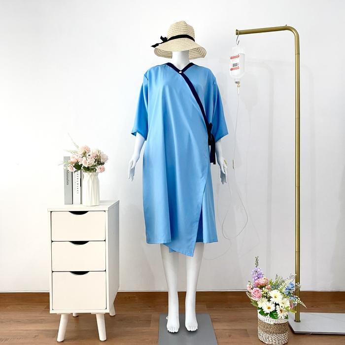 Gambar [BAJU INFUS & MELAHIRKAN ] Kimono Dress | Baju Hamil Menyusui | - Biru Pendek, XL dari Tasleemah undefined Tokopedia
