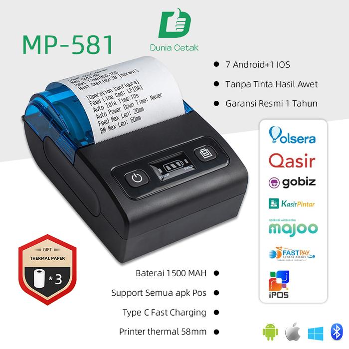 Gambar Printer Bluetooth  58MM Portable Mobile Print Struk & Resi  RawBT Support android/ios/Windows+free 3*Roll Kertas dari dunia-cetak undefined Tokopedia