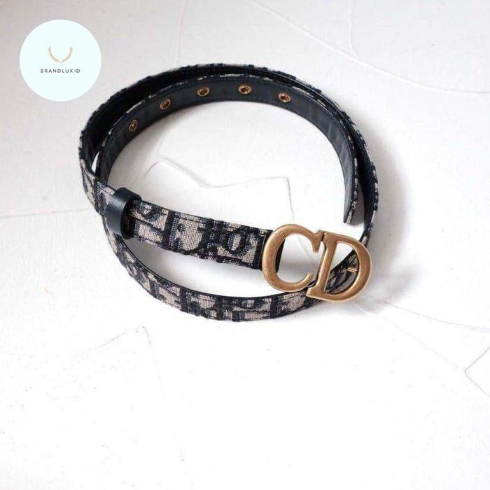 Promo Dior Women Belt 2cm Logo CD — Navy Blue Oblique GHW 90