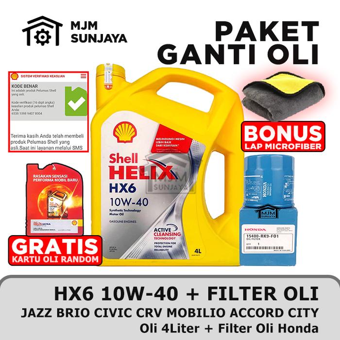 Gambar [GRATIS FILTER OLI] PAKET Ganti Oli Mesin Shell Helix HX6 SAE 10W-40 4 Liter HONDA Civic CRV HRV BRV Stream Brio Jazz Accord Odyssey Freed Mobilio City CR-V HR-V BR-V 10W40 4Liter dari MJMSunjaya88 undefined Tokopedia
