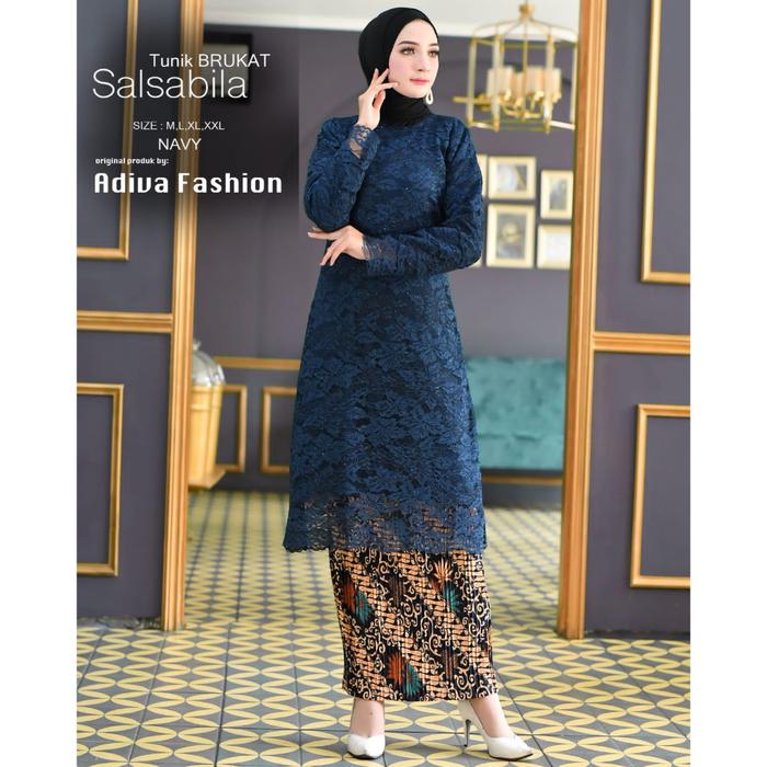 Gambar Setelan Kebaya Modern Tunik Brukat Longkep Aneka Pilihan Warna - SET NAVY, M dari Aneka Kebaya Modern undefined 2 Tokopedia