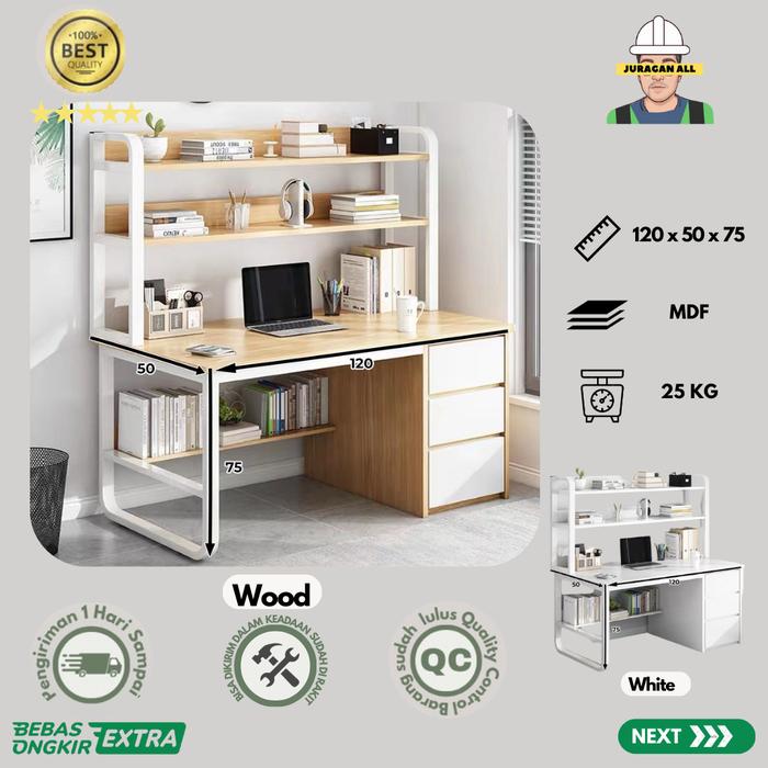 Gambar MEJA KERJA MINIMALIS/MEJA KANTOR LACI/MEJA BELAJAR/MEJA KOMPUTER 120CM + RAK ATAS - WOOD - WOOD+RAK ATAS, AMBIL DI GUDANG dari Juragan All undefined Tokopedia