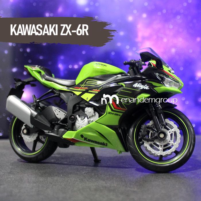 Gambar Mainan Motor Diecast Miniatur Kawasaki Ninja ZX-6R Aktif Suspensi Metal 1/12 - Hijau dari bidubi undefined Tokopedia