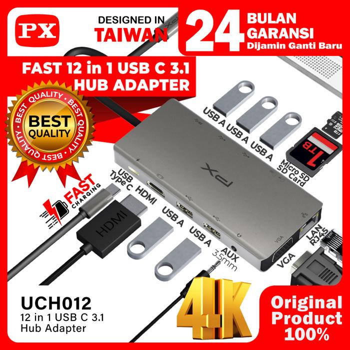 Gambar USB Hub Converter Type C Hub Adapter Laptop Macbook Ipad Tablet Type C 3.1 to HDMI 4K USB 3.0 VGA LAN RJ45 1000Mbps Type C Power Delivery 100W Aux 3.5mm Memory Card SD Card Micro SD up to 1TB 12 Port 12 in 1 PX UCH012 dari PX Official Store undefined Tokopedia
