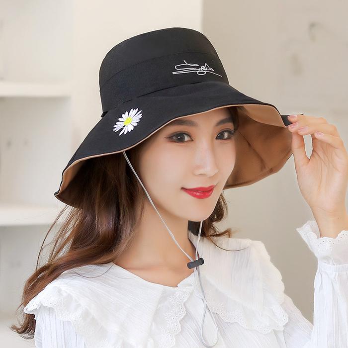 Gambar DAISY Bucket cap sun hat beach hat foldable cap topi pantai topi wanita topi lipat - BLACK dari Toko 1973 undefined Tokopedia