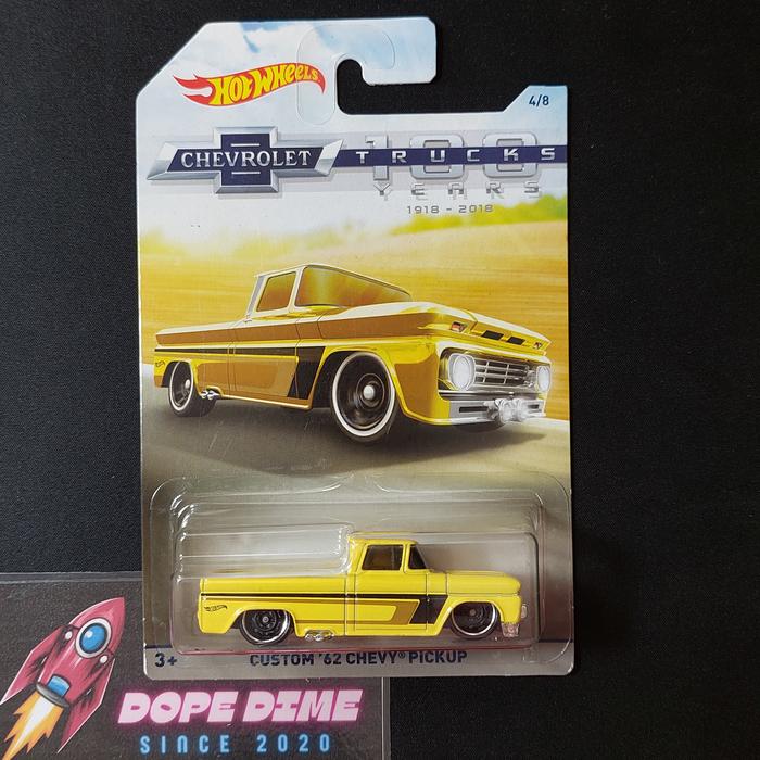 Hot Wheels 100 Years Custom '62 Chevy Pickup – Yellow With Stripes Die-Cast Car - View #11