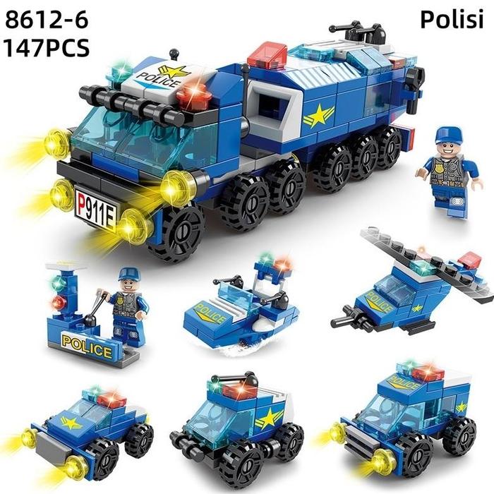 Gambar 6 In 1 Block Bricks Set Blok Polisi Bangunan Trooper Ekskavator Militer Truk Pemadam Kebakaran Allshop - Polisi dari feraa data store undefined Tokopedia