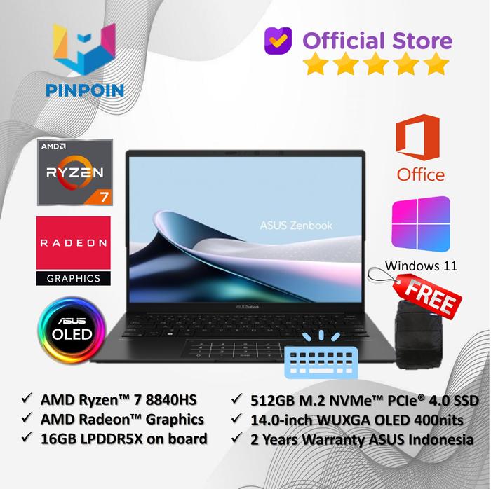 Gambar Asus Zenbook 14 OLED UM3406HA OLED752 AMD Ryzen 7 8840HS 16GB 512GB SSD 14″ WUXGA OLED Win 11 Home dari PINPOIN.CO.ID undefined Tokopedia