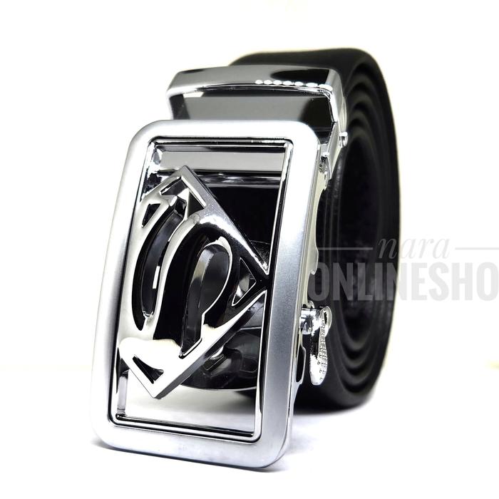 Gambar IKAT PINGGANG PRIA REL IMPORT | GESPER | SABUK | MB 05R BLACK - superman silver, 115 cm dari nara onlineshop undefined Tokopedia