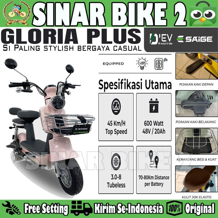 Gambar Sepeda Listrik SAIGE GLORIA PLUS 600 Watt Electric Bike - Pink dari Sinar Bike 2 undefined Tokopedia