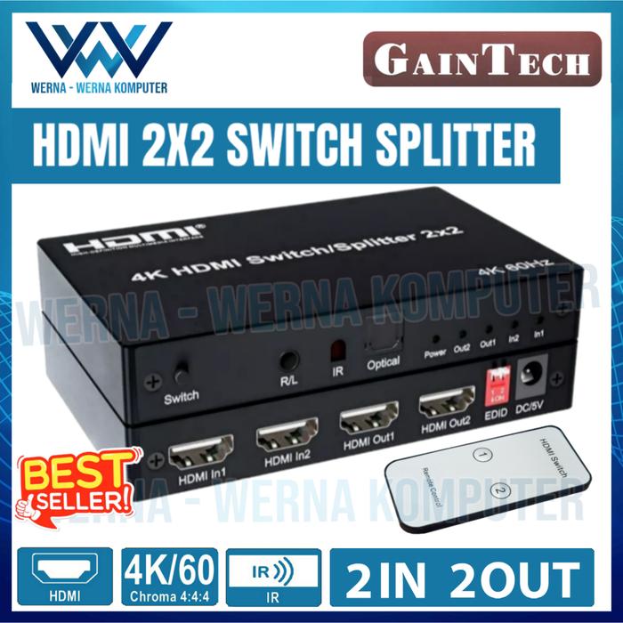 Gambar GAINTECH HDMI SWITCH AND SPLITTER 2 x 2 1080P with remote control - MODEL 2 ( 4K ) dari Werna-Werna Komputer undefined Tokopedia