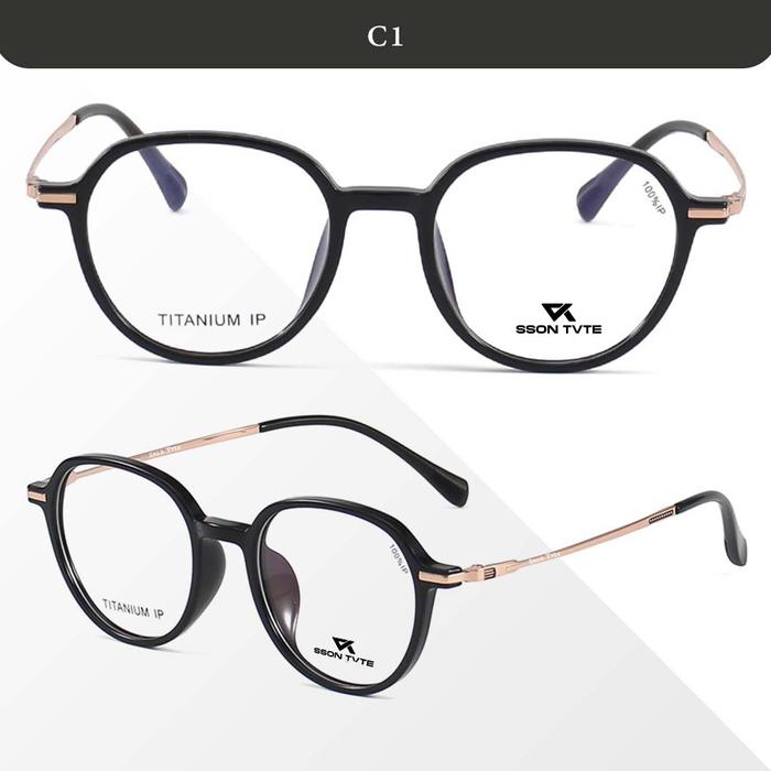 Gambar Kacamata Lensa Blueray Minus Photocromic Bulat Modis Casual Pria Wanita Titanium Sson Tvte T18927 - C1, Frame Only dari Sson Tvte undefined Tokopedia