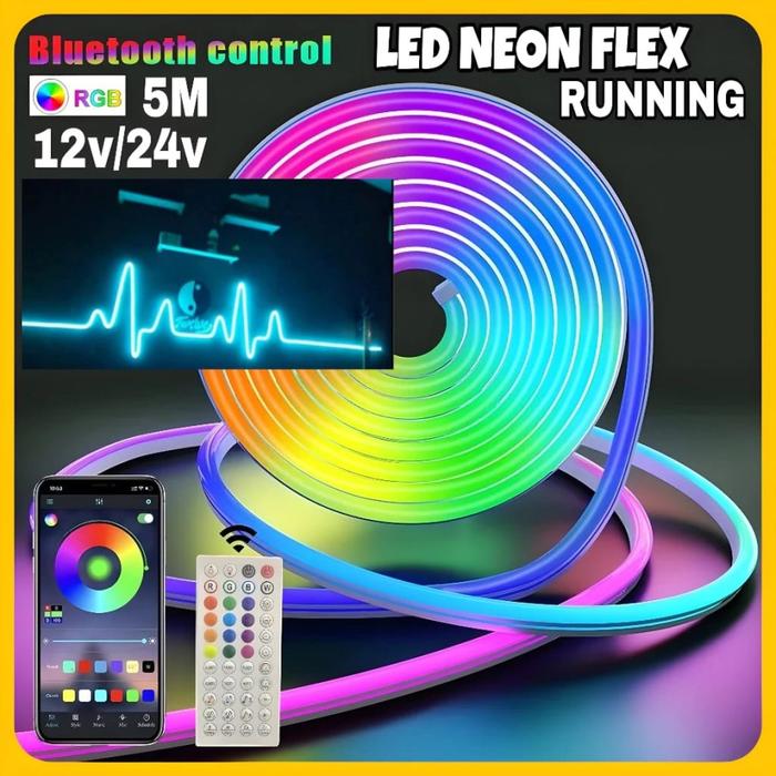 Gambar PAKET LED NEON FLEX RGB RUNNING 5M 10M DC 12V/24V SENSOR SUARA APP Control + Adaptor + Remote Control LED - RUNNING 5METER dari Msizg shop. undefined Tokopedia