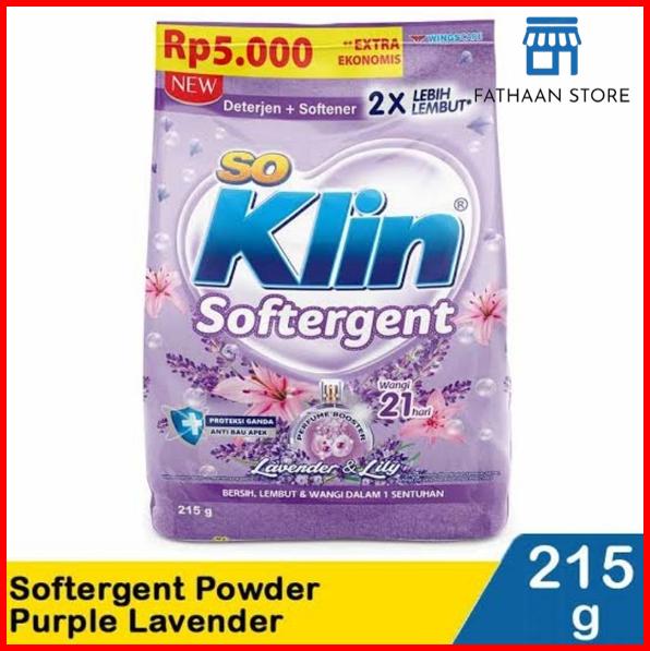 Gambar Soklin So Klin Detergent Deterjen Bubuk Kemasan 215 Gram / 770 Gram / 1800 Gram / 1,8 Kg Varian Lengkap - Lavender Lily, 215 Gram dari Fathaan Store 2 undefined Tokopedia