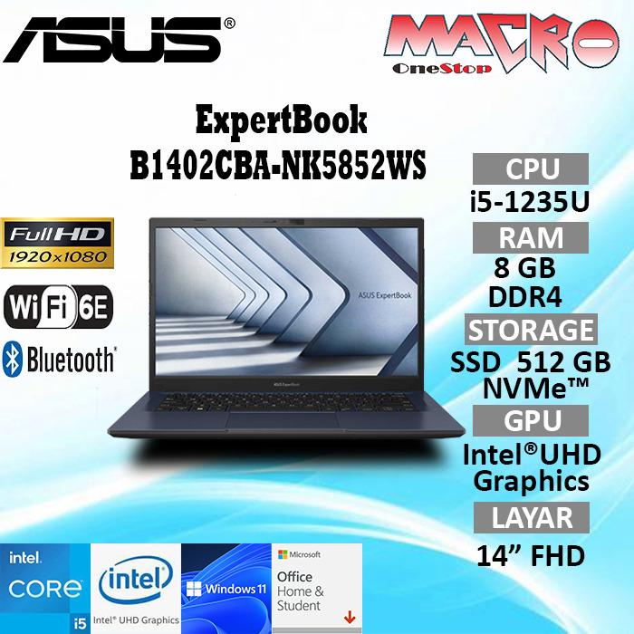 Gambar ASUS ExpertBook B1402CBA-NK5852WS i5-1235U 8GB SSD 512GB 14" FHD WIN11+OHS dari Macro OneStop Official undefined Tokopedia