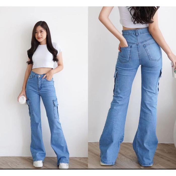 Gambar Cutbray Cargo Highwaist Celana Jeans Wanita streat - Biru Muda, 34 dari kaifia store undefined Tokopedia