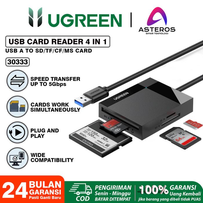 Gambar Ugreen Card Reader Usb 3.0- Ugreen Adapter Card Reader for CF MS SD TF - 30333-USB A dari realstar undefined Tokopedia