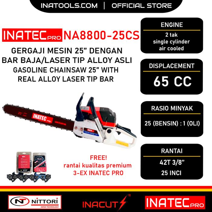 Gambar CHAINSAW 65CC 2TAK BAR BAJA 25"+ RANTAI OREGON INATEC PRO NA 8800-25CS dari INATEC PRO (OFFICIAL STORE) undefined Tokopedia