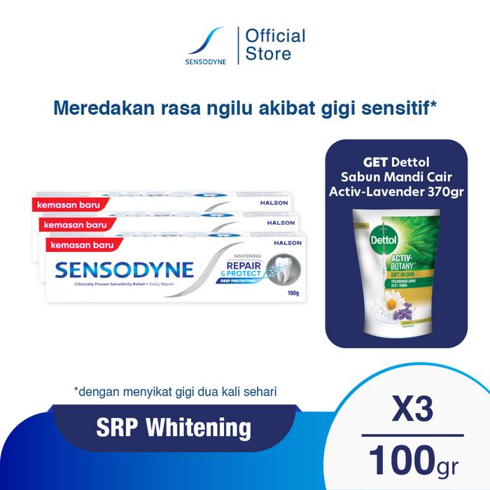 Gambar Sensodyne Sensitif Repair&Protect Advanced Care Whitening 100gr Triplepack GET Dettol Sabun Mandi Cair Activ-Botany Lavender 370gr dari Sensodyne Indonesia undefined Tokopedia