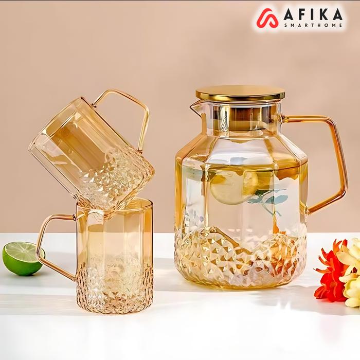 Gambar Teko Teh Kaca Tahan Panas Api Estetik Minimalis 1800 ml with 2 Gelas - Orange dari Afika Smarthome undefined Tokopedia