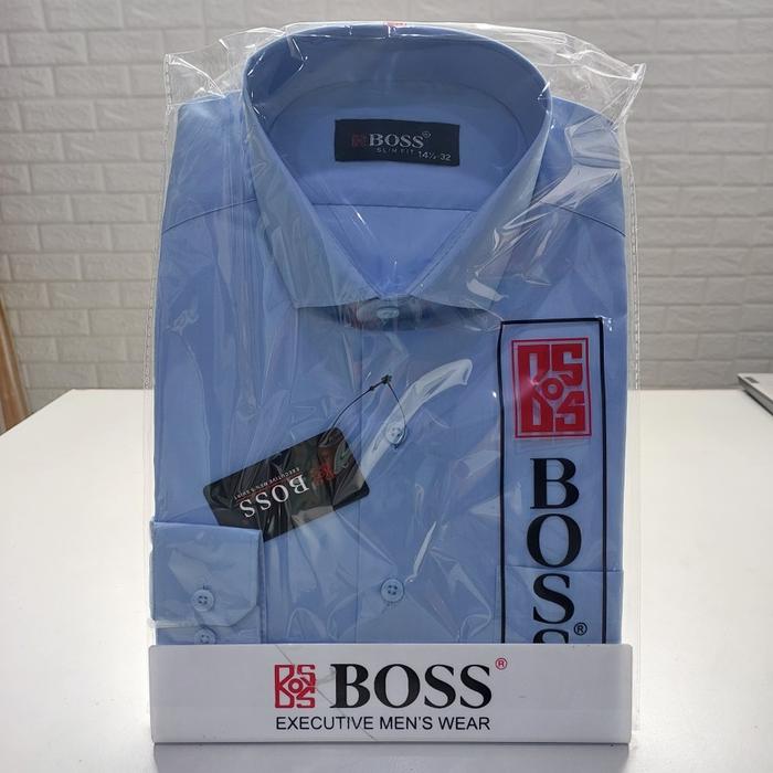 Gambar BOSS Kemeja Polos Pria Lengan Panjang Slim Fit Formal Premium - Biru Muda, M dari LRDAccesories undefined Tokopedia
