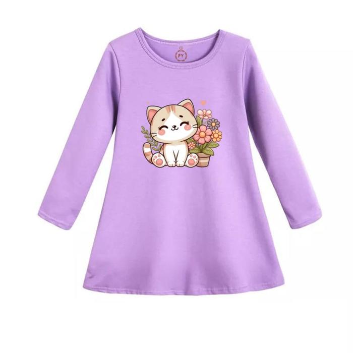 Gambar Kaos Daster Anak Perempuan Dress Anak Cewek Tunik Anak Gambar Kitten Flower Usia 2-12 tahun - Ungu, 2 dari logokids undefined Tokopedia