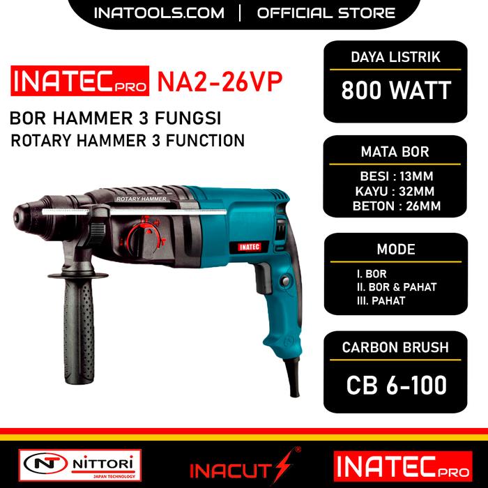 Gambar BOR 3 FUNGSI bisa bor dan bobok Rotary Hammer 26MM INATEC pro NA2-26VP dari INATEC PRO (OFFICIAL STORE) undefined Tokopedia