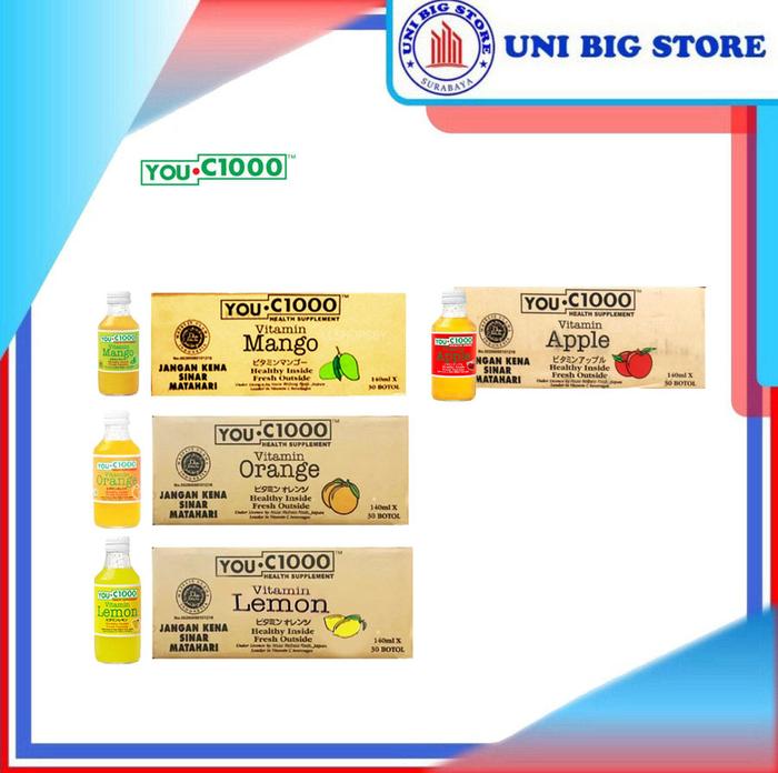 Gambar You C 1000 mg Vitamin C Lemon | Orange | Apple | Mango 140 ml x 30 pcs DUS You C1000 YouC Botol - Mango dari Uni Big Store undefined Tokopedia